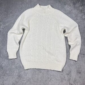 Vintage Miranda Cream Knit Sweater Womens Medium Cozy Grandpa Cottagecore